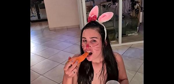  Bunny slut eating a piss covered carrot